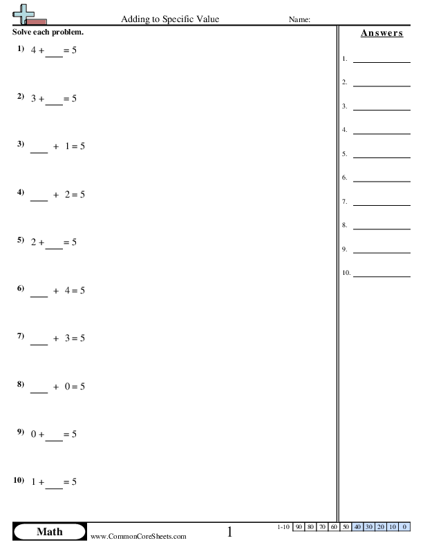 Addition Worksheets - Adding Multiples of Ten to Multiples of Ten worksheet